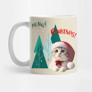Meaw Cat in Santa hat with christmas tree Mug